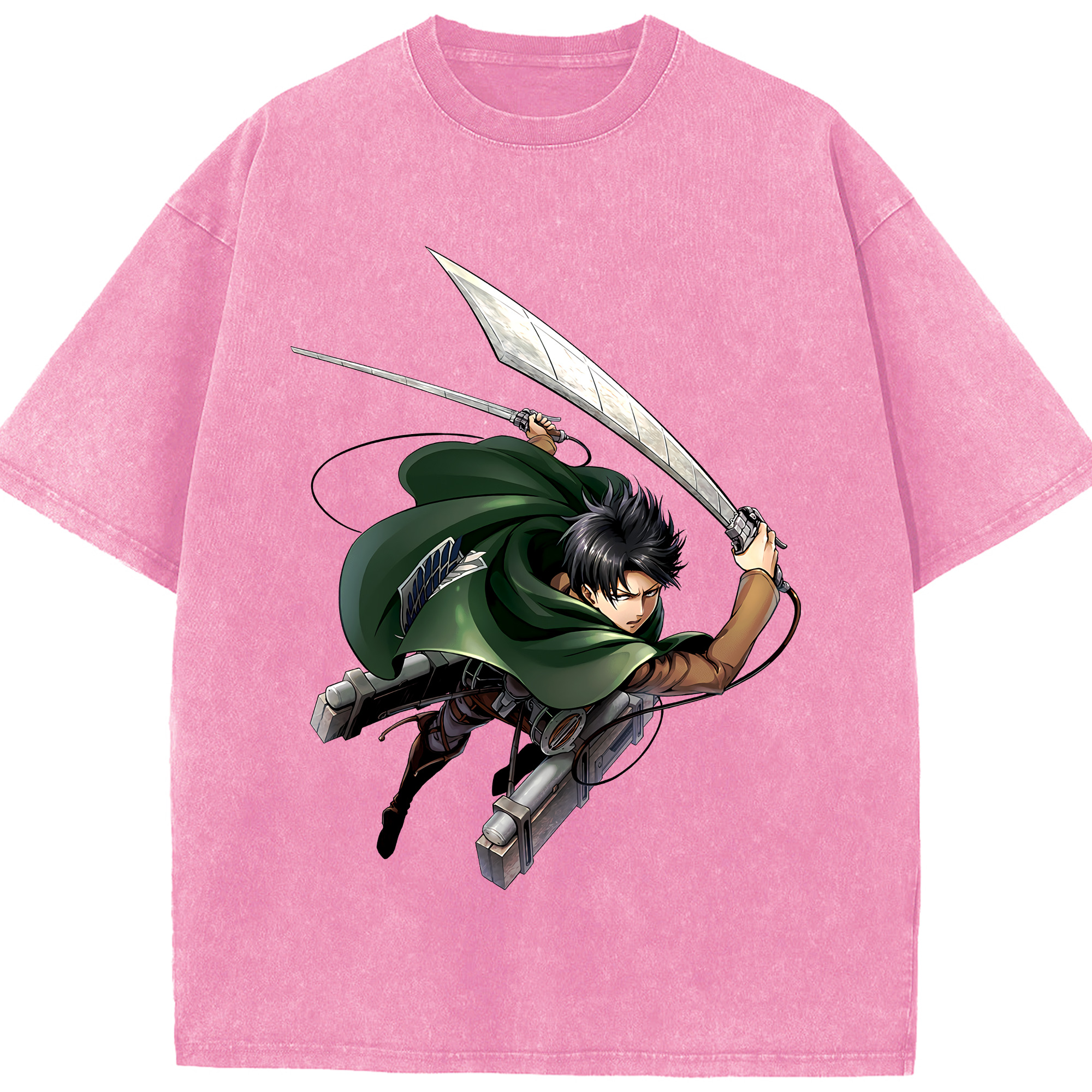 （画像用） 進撃の巨人 リヴァイ·アッカーマン Attack on Titan Levi Ackerman 綿100% ヴィンテージ風 半袖Tシャツ（フロントプリント）